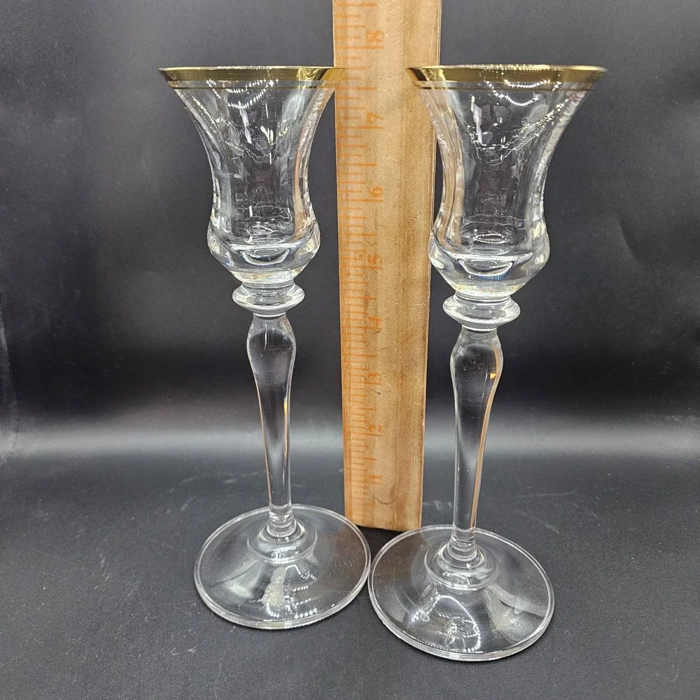 Vintage Gold Rim Cordial Glasses Set 2‎ Clear Stemware Liqueur Barware
